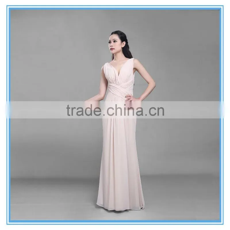 Wholesale Deep V Chiffon Modern Handmade Pleated Long Evening Dress