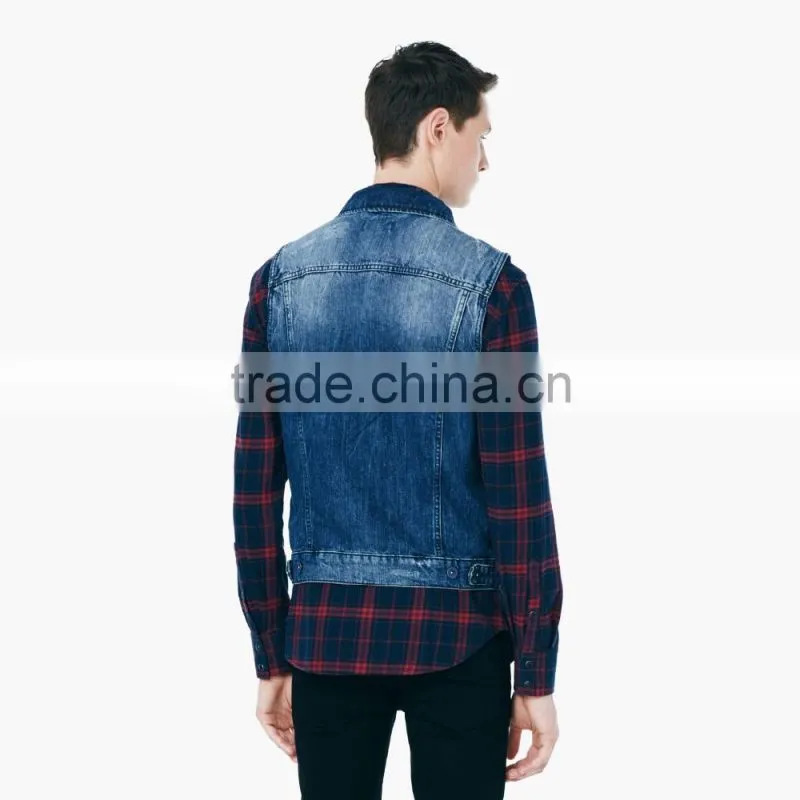 OEM supply fitted sleeveless denim jacket for men