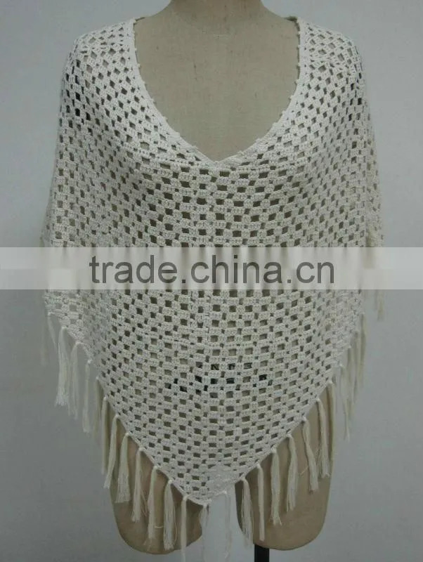crochet cotton lady's poncho with tassel