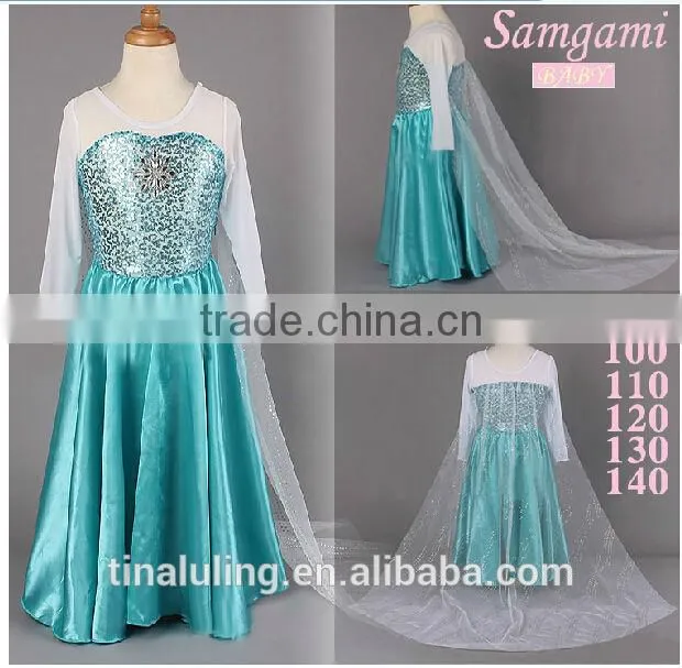 2015 new arrival child dress kids glitter sequin wedding dress child clothes girls long dresses