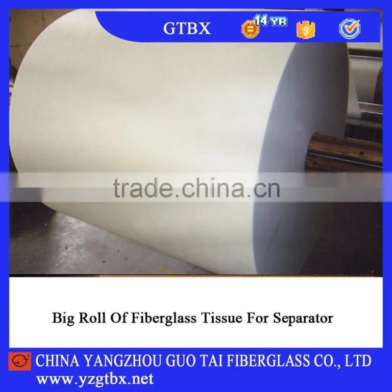 Fiberglass tissue for battery separator