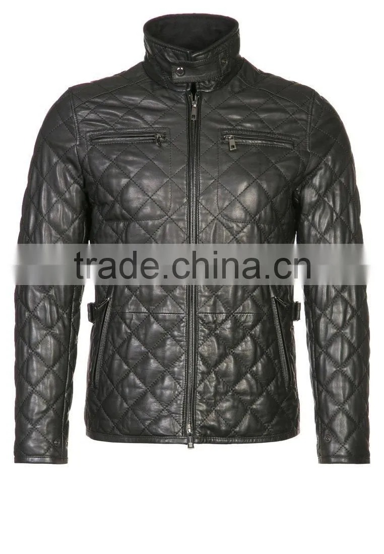 QUILTED MEN LEATHER JACKET MADE OF SHEEP LEATHER