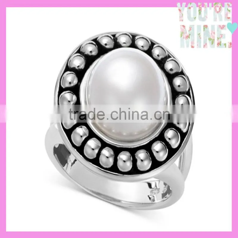 2015 fashion jewelry silver big pearl ring