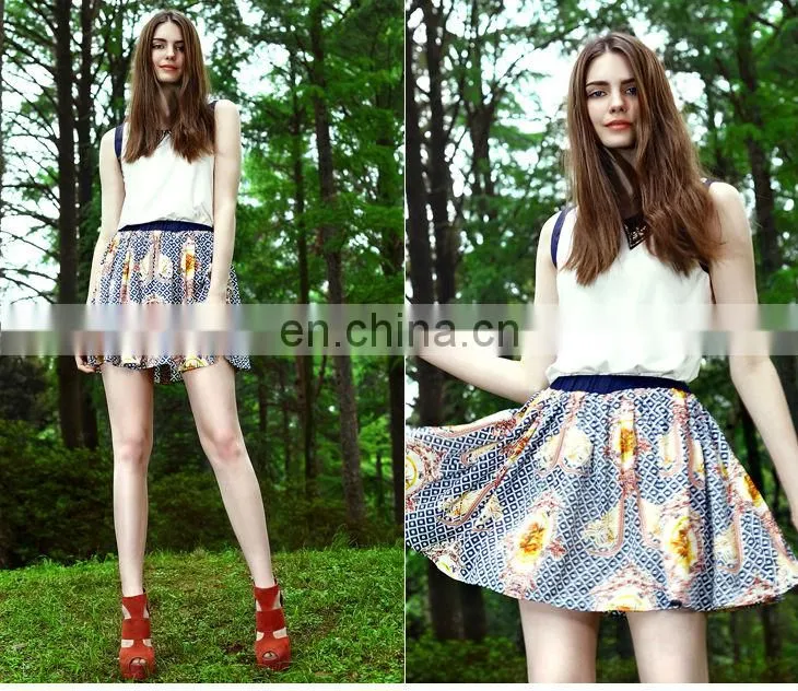 Roral Fashion Sleeveless Top Mini Skirt Summer Latest Unique Lady 2Pieces Dress Suit