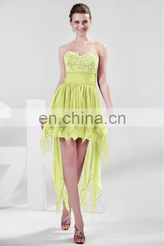 Strapless Chiffon Cocktail Dress Beads short front long back cocktail dress CL4326