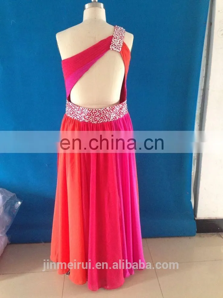 special design 2017 real picture elegant three-color one shoulder a-line evening dress long chiffon with crystal party dress