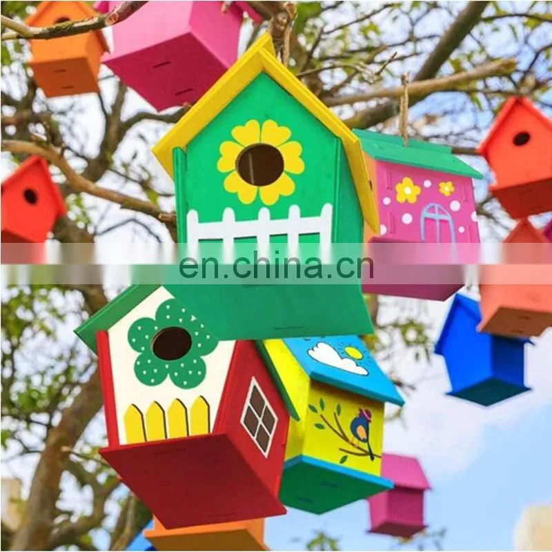 Wooden DIY unfinished birdhouse Wood Toys Bird House For Kid Children Education for outdoor