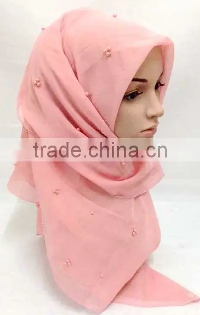 SJ007 New voile pearl 110*110cm muslim square scarf