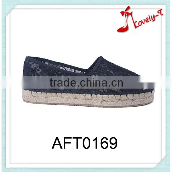 Hot selling latest design lady straw sole flat feet walking shoe with elastic band