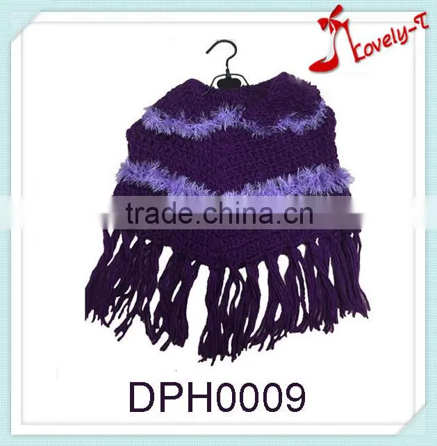 lovely latest design acrylic girls mexican poncho with fur