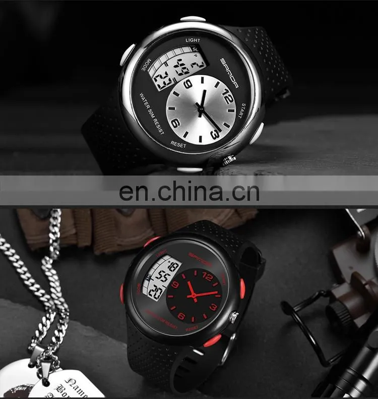 SANDA 763 Men boys sport latest silicone strap quartz analog waterproof cheap digital watch