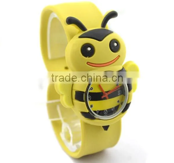 cute bee slap watch glass face quartz movt silicone strap gift wrap slap watch