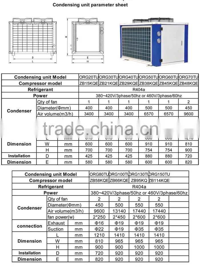 Air cooled condensing units for cold storage