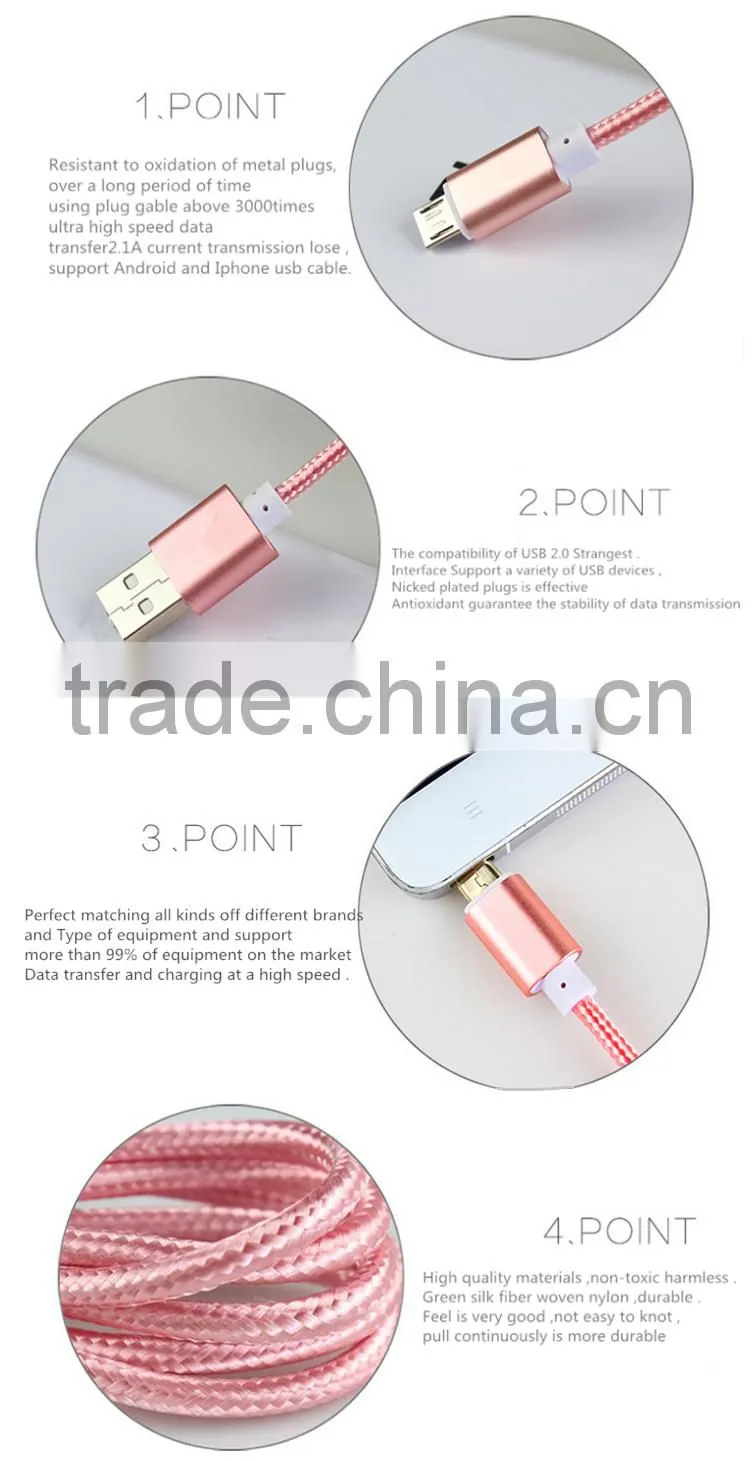 Colorful RoHS approved 1m Nylon braided flat micro usb cable