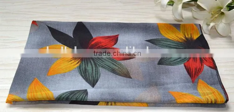 High Quality Large Elegant Flower Printing Encrypt Polyester Voile Scarf for Women
