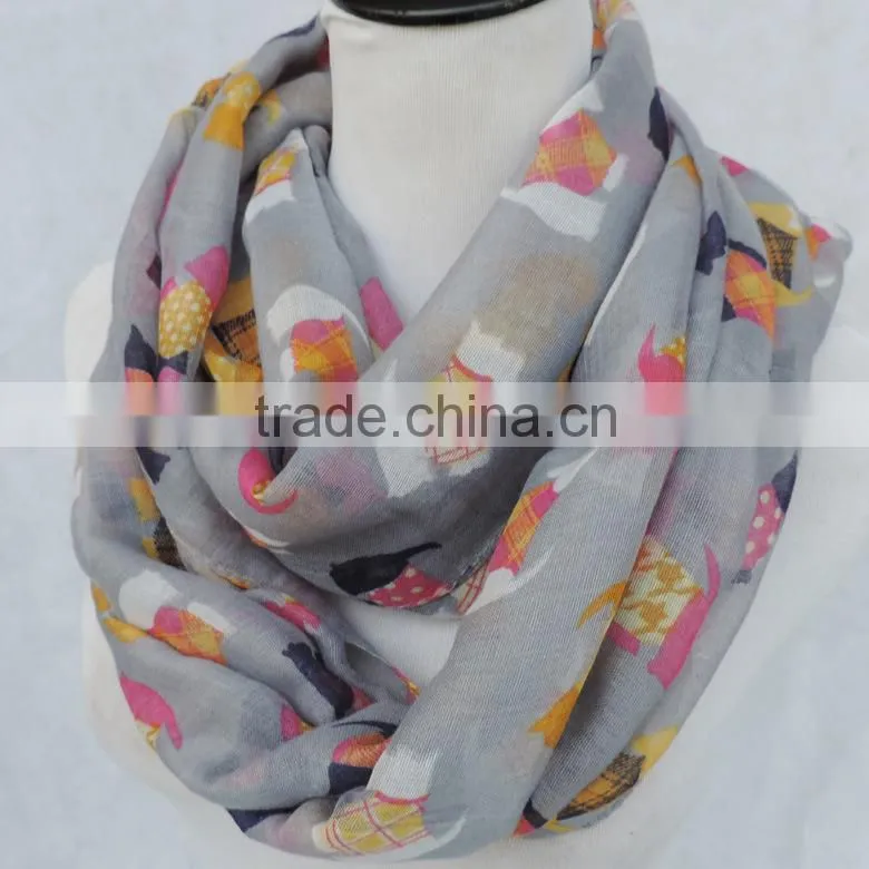 Newest Style Colorful Cute Animal Dog Printed Polyester Voile Round Infinity Scarf