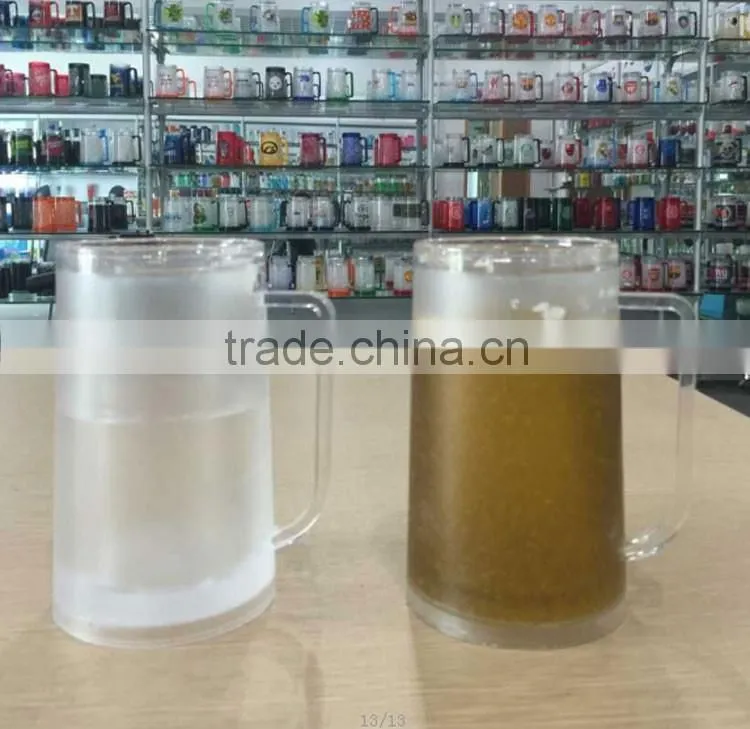 14 oz eco-friendly pba free ice beer mug freezer mug frosty plastic double wall beer mug