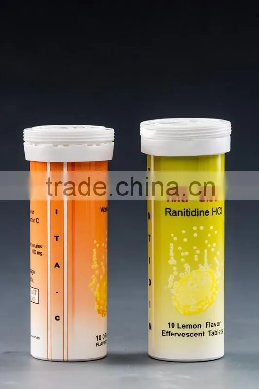 Effervescent tablet tube plastic container packaging for vitamin C