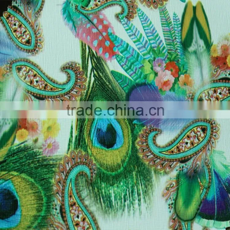 Peacock printed pattern cross embossing pvc artificial leather for bags notebook covers Guangzhou leather manufacturer