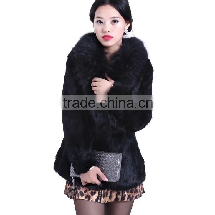 QD5728 Hot Selling Colorful Rabbit fur Coat With Raccoon Collar For Wholesale
