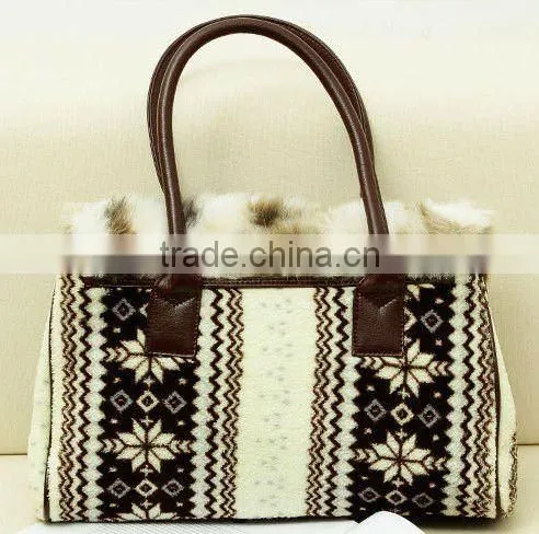 hot sale fashion ladies snowflake designer handbags fur handbag
