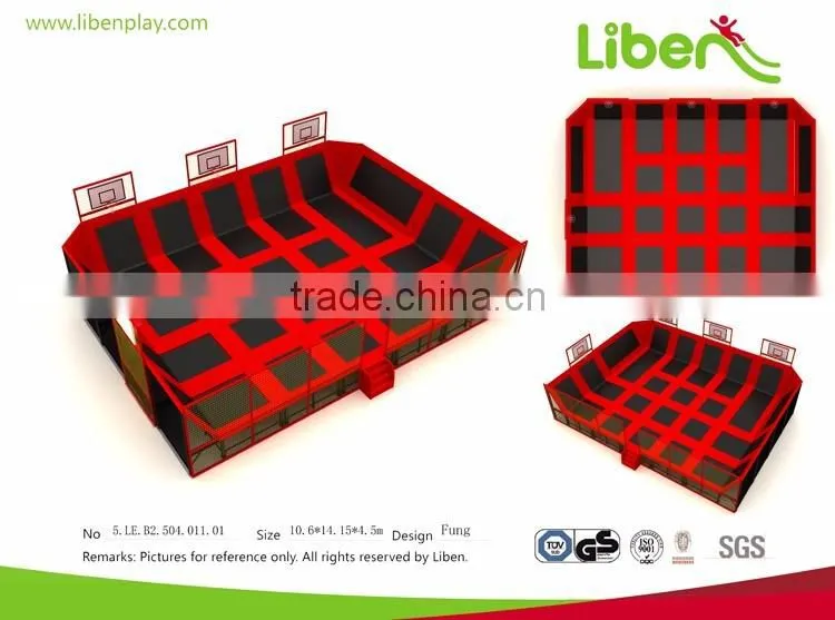 Red Color Trampoline TUV Kids Sky Zone Rectangule Jumping Trampoline Park with Basketball Hoop for Sale