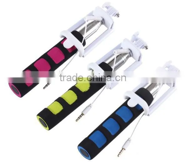 2015 Hot sales selfie stick with cable and non bluetooth