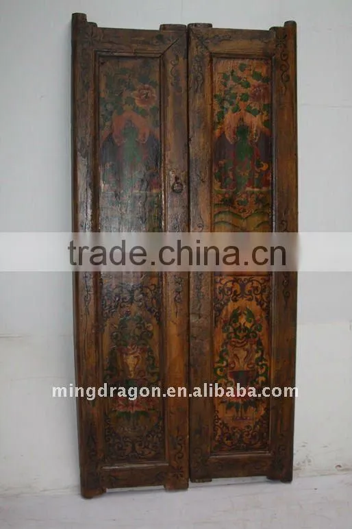 Old Chinese Antique Tibet Elm Hand Painted Doors