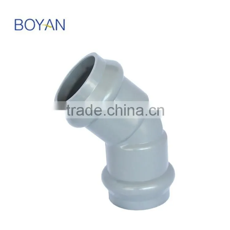 Chinese Supplier Plastic Pipe Fitting Pvc Grey Two Faucet 45 Degree Elbow With Rubber Ring