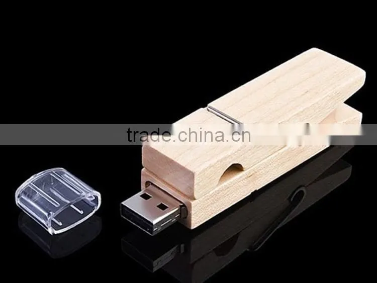 Natural wooden clip usb flash drive, bamboo usb stick, clamp-shape usb stick 2.0