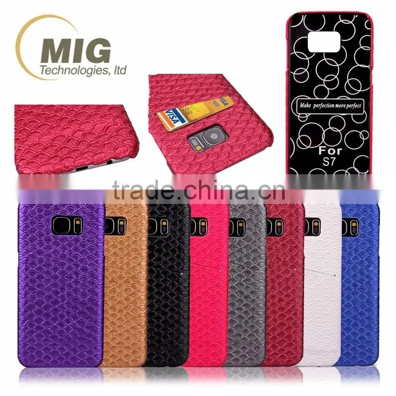 Scale pattern Skin leather case and PC hard cover with card slot on the back for iphone 6s Phone case
