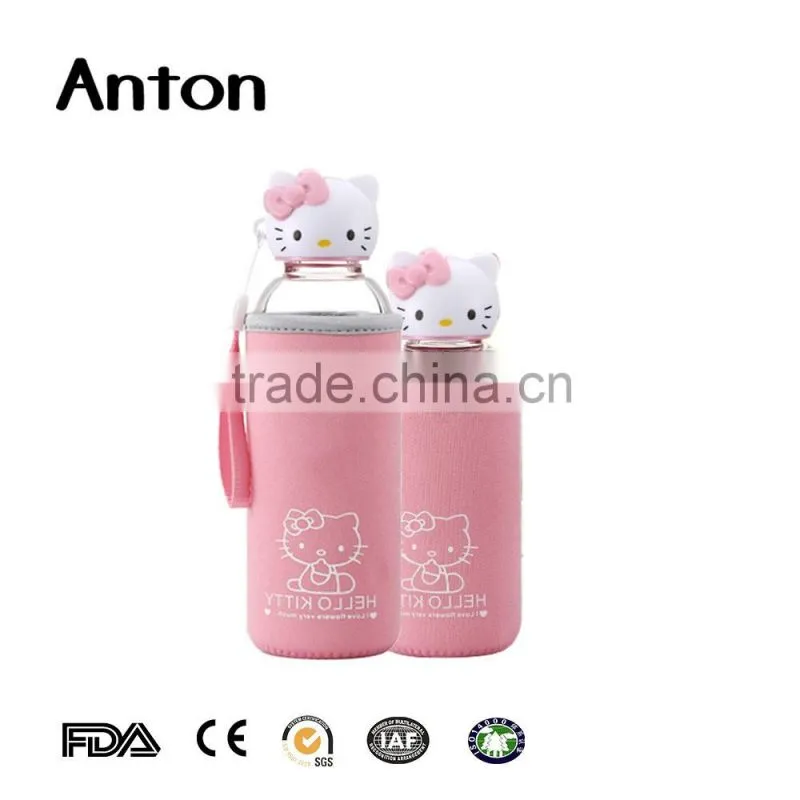 Hot selling clear glass water bottle Hot selling clear glass water bottle with hellokitty lid