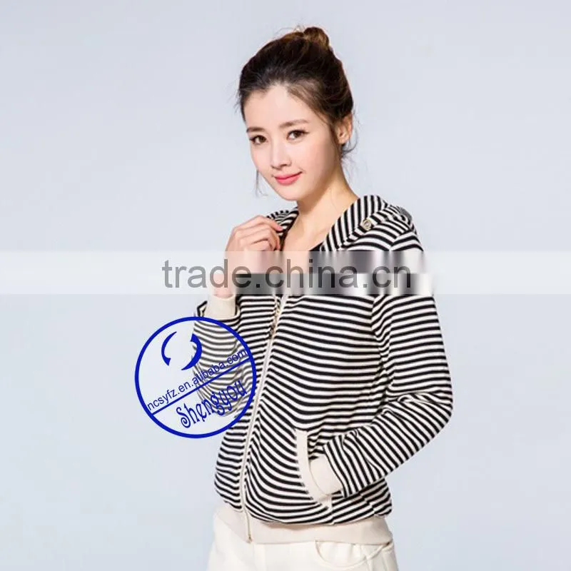 OEM womens stripe zipper-up hoodies sweatshirts manufactures in china