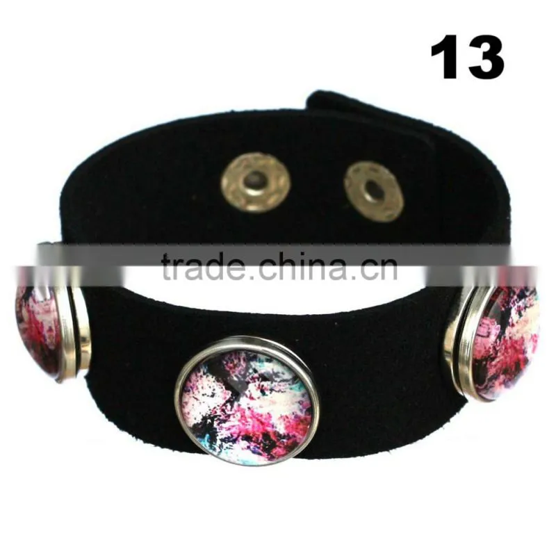 Wholesale Glass Nebula - Galaxy Space - Novelty Leather Metal Cuff Buttons Bangle Bracelet