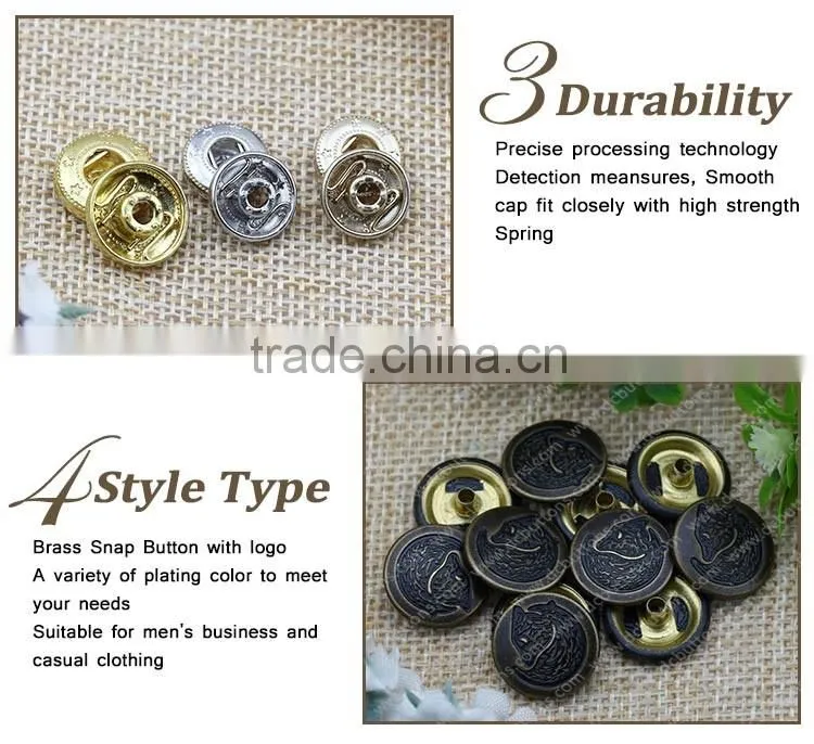 15MM New design logo bronze ecofriendly spring snap button garment accessory