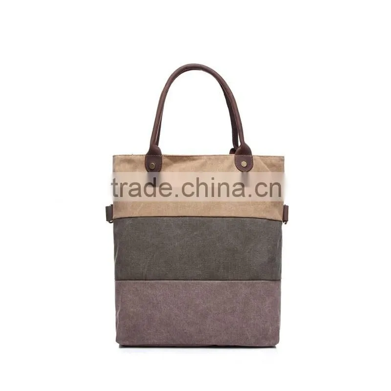 Hot sale high quality fashion cheap standard size canvas tote bag leather handle GW835