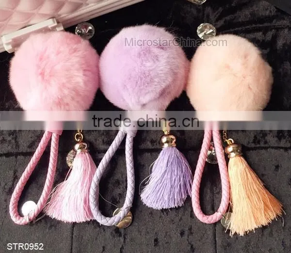 8cm Real Rex Rabbit Fur Ball PomPom Tassel Keychain Decorative Handbag Rings