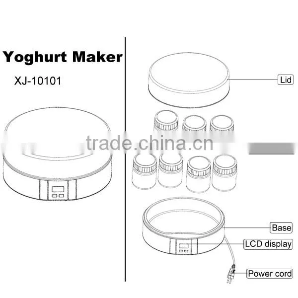 Digital yoghurt maker with 7 glass jars
