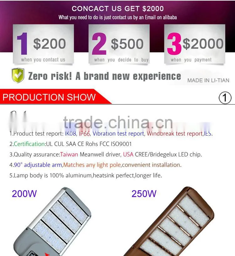 5 years warranty cree led cobra head street light 200w
