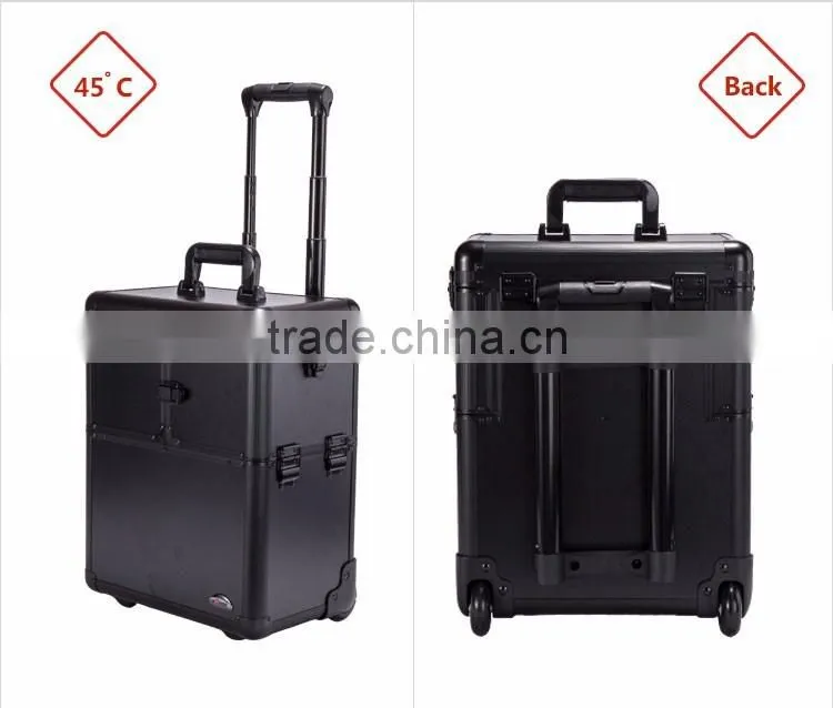 China Wholesale High Quality Aluminum Trolley Portable Makeup Cases Rolling Cosmetic Boxes