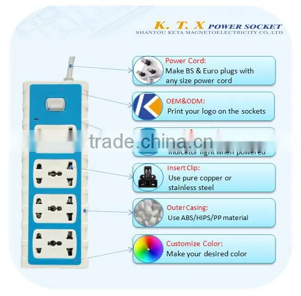 8 Way Portable Multifunctional Power Strip With Button Switch