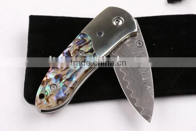 OEM Damascus Small abalone pure copper folding knife