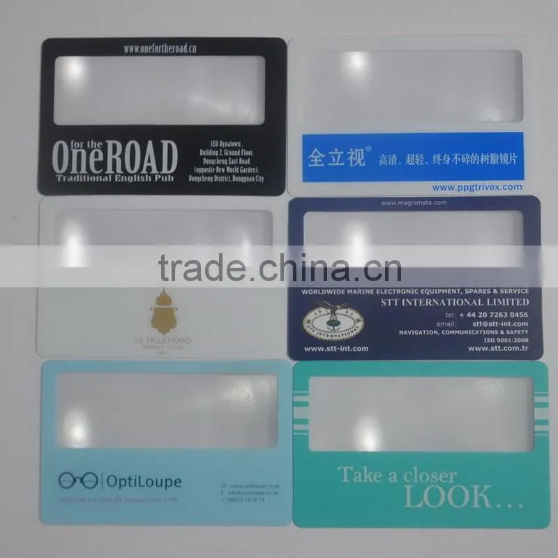 Hot sale Business card pvc magnifier / pvc magnifier / card size magnifying glass