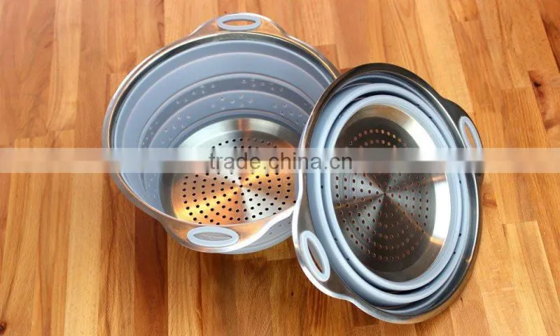 High quality food grade fruits and vegetables silicone collapsible colander
