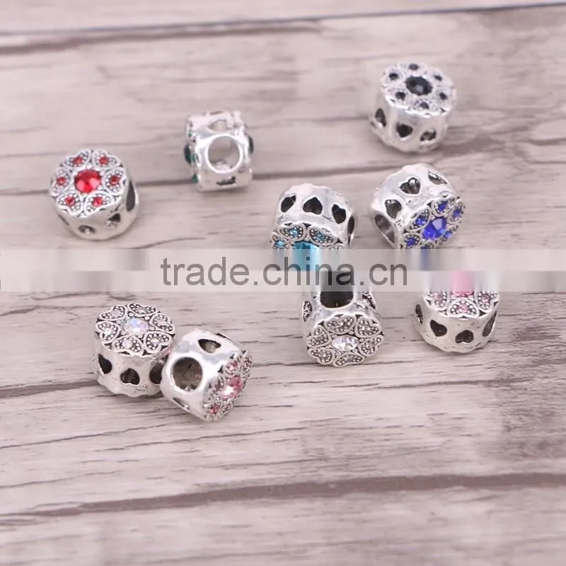 Charm Bead Mixed Rhinestone Beads Dark Silver Plated Big Hole Spacer Beads Fit Charm Bracelet DIY Jewelry
