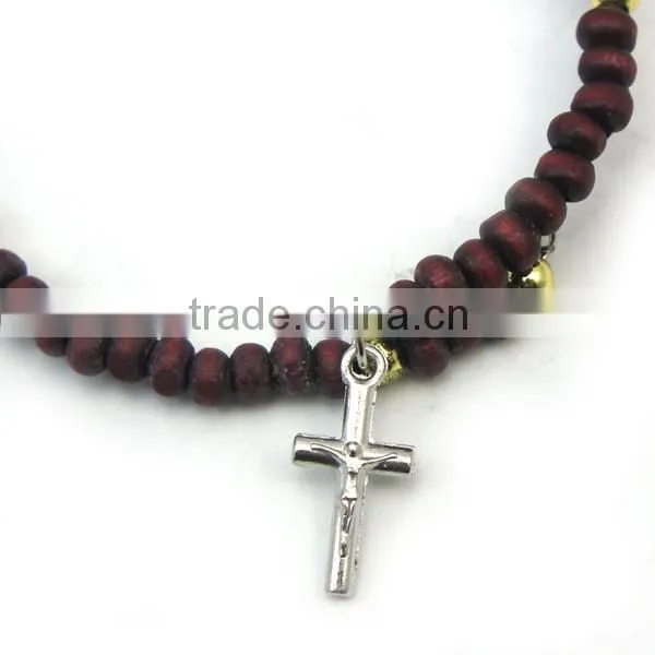 high quality wood rosary with a alloy cross,deployment buckle bracelet,catholic bracelet