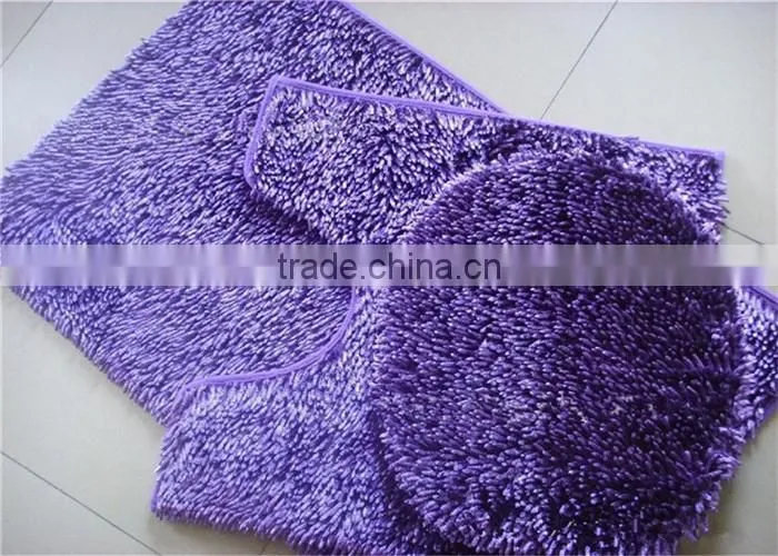 washable shiny chenille non slip 3 pieces bathroom floor mat sets