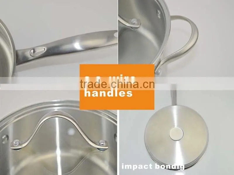 Popular modern kitchen cabinet item Tri-ply cookware set with cast stainless steel handle