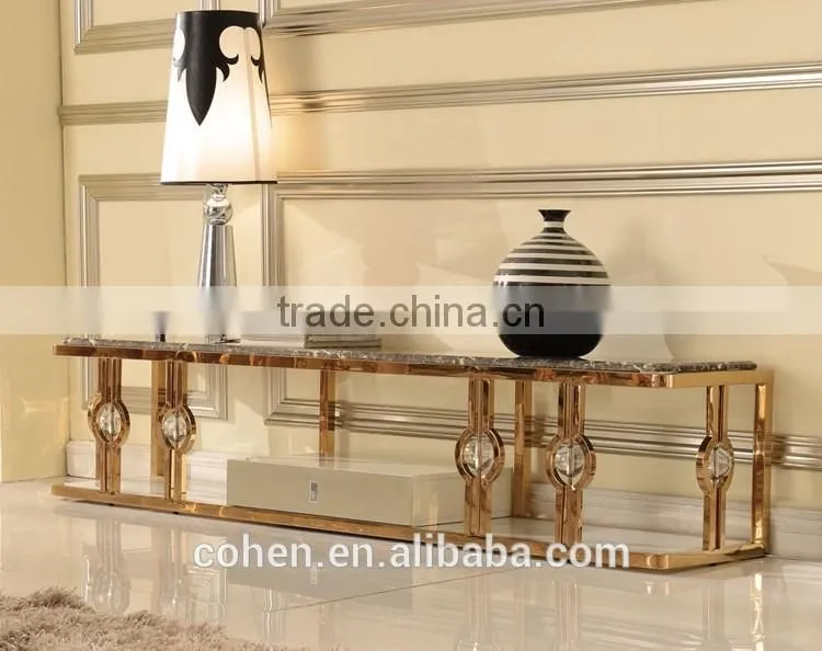E818G Luxury golden stylish marble TV stand unit design for modern living room set