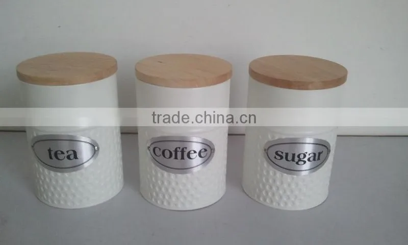 New Design Tea Coffee Sugar canister Wooden Lid China Houseware